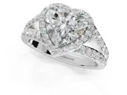Heart-Shaped Halo Pavé Engagement Ring Setting | Narrow Split Shank | Sterling Silver