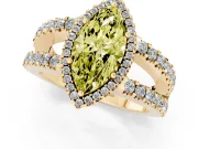 Fancy Yellow Marquise Cut Diamond Halo Ring Set in Yellow gold with Pavé Split Shank and Prong Setting