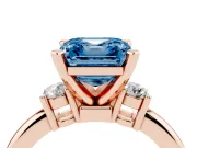 Asscher Cut Three Stone Engagement Ring Setting for a Fancy Blue Lab-Grown Diamond | Round Side Stones | Rose Gold