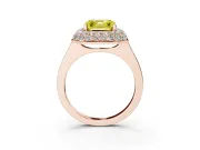 Asscher Cut Pave Halo Engagement Ring Setting for a Fancy Yellow Lab-Grown Diamond | Slim Plain Band | Rose Gold