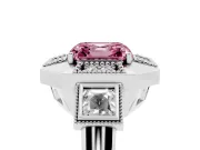 Fancy Pink Asscher Cut Diamond Milgrain Halo Ring Set in Silver with Split Shank