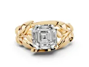 Asscher Cut Leaf Bypass Engagement Ring Setting | Pave Leaf Accents | Yellow Gold