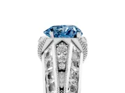 Fancy Blue Heart Cut Diamond Vintage-Inspired Milgrain Ring Set in Platinum with Accent Split Shank