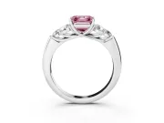 Fancy Pink Asscher Cut Diamond Cluster Ring Set in Platinum with Round Accent Stones and Prong Setting on a Plain Band