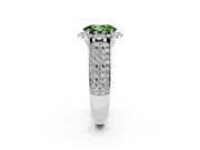 Fancy Green Oval Cut Diamond Halo Ring Set in White gold with Pavé Band and Raised Center Setting