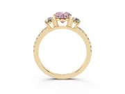 Oval Three Stone Engagement Ring Setting for a Fancy Pink Lab-Grown Diamond | Pave Shoulders | Yellow Gold
