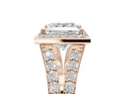 Princess Cut Halo Pavé Engagement Ring Setting | Narrow Split Shank | Rose Gold