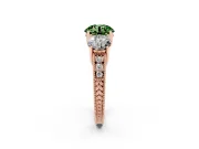 Round Vintage Three Stone Engagement Ring Setting for a Fancy Green Lab-Grown Diamond | Rose Gold