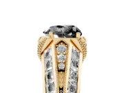 Fancy Black Heart Cut Diamond Vintage-Inspired Milgrain Ring Set in Yellow gold with Accent Split Shank