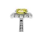 Fancy Yellow Princess Cut Diamond Halo Milgrain Pavé Ring Set in Silver with Prong Setting