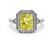 Radiant Cut Milgrain Halo Engagement Ring Setting for a Fancy Yellow Lab-Grown Diamond | Graduated Pavé | Platinum