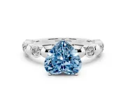 Fancy Blue Heart Cut Diamond Solitaire Ring Set in White gold with Bezel-Set Accents on Beaded Band and Prong Setting