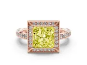 Fancy Yellow Princess Cut Diamond Halo Pavé Split Shank Ring Set in Rose gold with Prong Setting