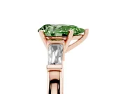 Pear-Shaped Three-Stone Engagement Ring Setting for a Fancy Green Lab-Grown Diamond | Tapered Baguettes | Rose Gold