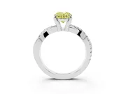 Fancy Yellow Oval Cut Diamond Twist Band Solitaire Set in White gold with Pavé Accents and Prong Setting