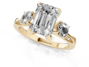 Emerald Cut Hidden Halo Three Stone Engagement Ring Setting | Pave Gallery | Yellow Gold