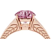 Fancy Pink Round Cut Diamond Split Shank Ring Set in Rose gold with Pavé Band and Prong Setting