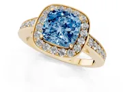 Cushion Cut Framed Halo Engagement Ring Setting for a Fancy Blue Lab-Grown Diamond | Yellow Gold