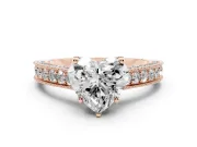 Heart-Shaped Vintage Hidden Halo Engagement Ring Setting | Milgrain Pave Band | Rose Gold