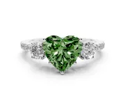 Fancy Green Heart Cut Diamond Three-Stone Ring Set in Silver with Pavé Band and Graduated Sides