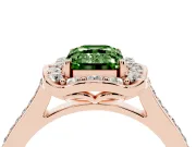 Emerald Cut Petal Tip Halo Engagement Ring Setting for a Fancy Green Lab-Grown Diamond | Pavé Band | Rose Gold