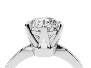 Round Cut Diamond Solitaire Engagement Ring Set in Platinum with Slim Tapered Solitaire Band