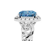 Fancy Blue Radiant Cut Diamond Halo Ring Set in Platinum with Scrollwork Band and Prong Setting