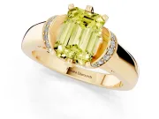 Fancy Yellow Emerald Cut Diamond Pavé Band Solitaire Ring Set in Yellow gold with Prong Setting