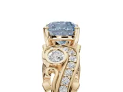 Cushion Cut Swirl Engagement Ring Setting for a Fancy Blue Lab-Grown Diamond | Yellow Gold
