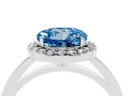 Fancy Blue Round Cut Diamond Halo Ring Set in Silver with Solitaire Band and Prong Setting