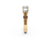 Cushion Cut Three Stone Engagement Ring Setting | Beaded Shoulders | Yellow Gold