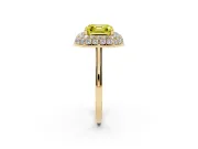 Fancy Yellow Asscher Cut Diamond Halo Engagement Ring Set in Yellow gold with Solitaire Band and Prong Setting