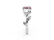Fancy Pink Emerald Cut Diamond Solitaire Ring Set in Platinum with Twisted Marquise Accent Band