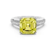 Asscher Cut Split Shank Engagement Ring Setting for a Fancy Yellow Lab-Grown Diamond | Pave Band | Sterling Silver