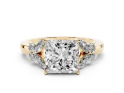 Princess Cut Diamond Solitaire Floral Ring Set in Yellow gold with Marquise Petals and Prong Setting