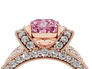 Cushion Cut Vintage Pave Engagement Ring Setting for a Fancy Pink Lab-Grown Diamond | Milgrain Edges | Rose Gold