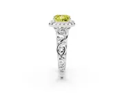 Fancy Yellow Princess Cut Diamond Halo Ring Set in Silver with Scrollwork Band and Prong Setting