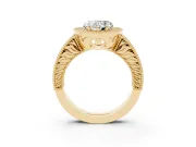 Heart-Shaped Vintage Milgrain Halo Engagement Ring Setting | Carved Leaf Detail | Yellow Gold