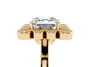Asscher Cut Vintage Milgrain Bezel Cluster Halo Engagement Ring Setting | Plain Band | Yellow Gold