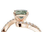 Cushion Cut Bypass Pavé Engagement Ring Setting for a Fancy Green Lab-Grown Diamond | Rose Gold
