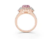 Fancy Pink Heart Cut Diamond Halo Split Shank Engagement Ring Set in Rose gold with Prong-Held Center Stone