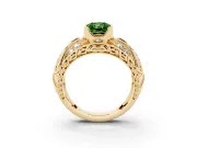 Radiant Cut Art Deco Engagement Ring Setting for a Fancy Green Lab-Grown Diamond | Yellow Gold