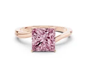 Fancy Pink Princess Cut Diamond Solitaire Twist Band Ring Set in Rose gold with Prong Setting