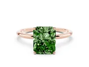 Fancy Green Radiant Cut Diamond Solitaire Engagement Ring Set in Rose gold with Thin Band and Prong Setting