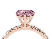 Fancy Pink Heart Cut Diamond Pavé Solitaire Ring Set in Rose gold with Round Band and Prong Setting