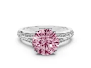 Round Pave Split Shank Engagement Ring Setting for a Fancy Pink Lab-Grown Diamond | Double Claw Prongs | Sterling Silver