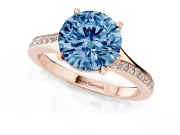 Round Pave Solitaire Engagement Ring Setting for a Fancy Blue Lab-Grown Diamond | Sweeping Shoulders | Rose Gold