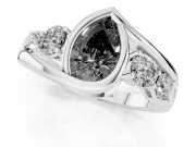 Fancy Black Pear Cut Diamond Bezel Bypass Ring Set in Silver with Round Accents
