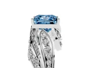 Fancy Blue Princess Cut Diamond Solitaire Ring Set in Platinum with Layered Twist Pavé Band