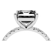 Fancy Black Asscher Cut Diamond Brilliant Solitaire Ring Set in Silver with Pavé Band and Prong Setting